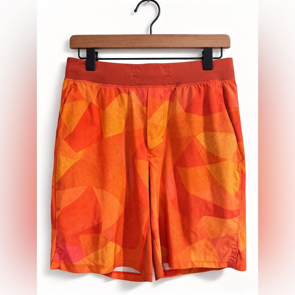 lululemon athletica Other - Lululemon Men’s Pace Breaker Shorts Orange Geometric Print Size M